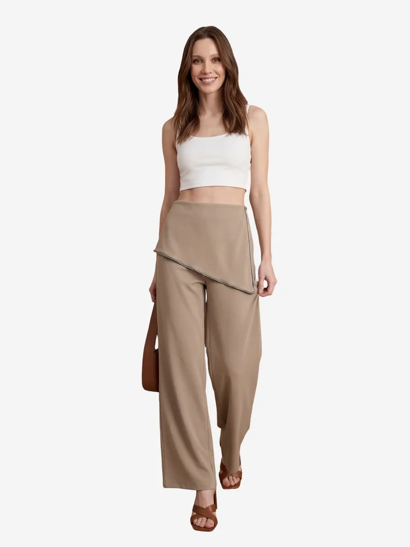 ماي فاشن MY FASHION High-Waist Wide-Leg Crepe Trousers