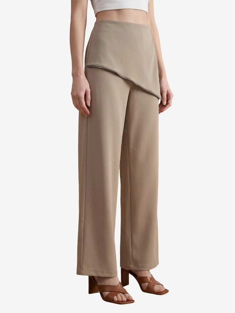 My Fashion Beige Natural MY FASHION High-Waist Wide-Leg Crepe Trousers for Women | Best Price UAE