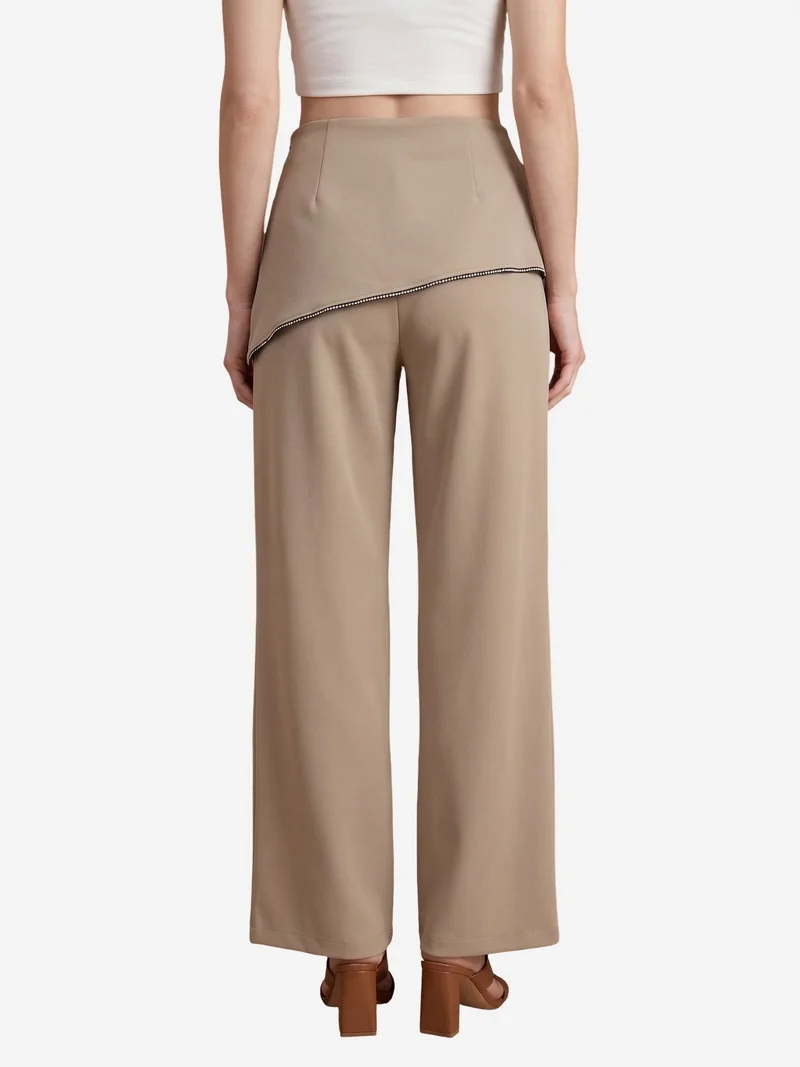 My Fashion Beige Natural MY FASHION High-Waist Wide-Leg Crepe Trousers for Women | Best Price UAE