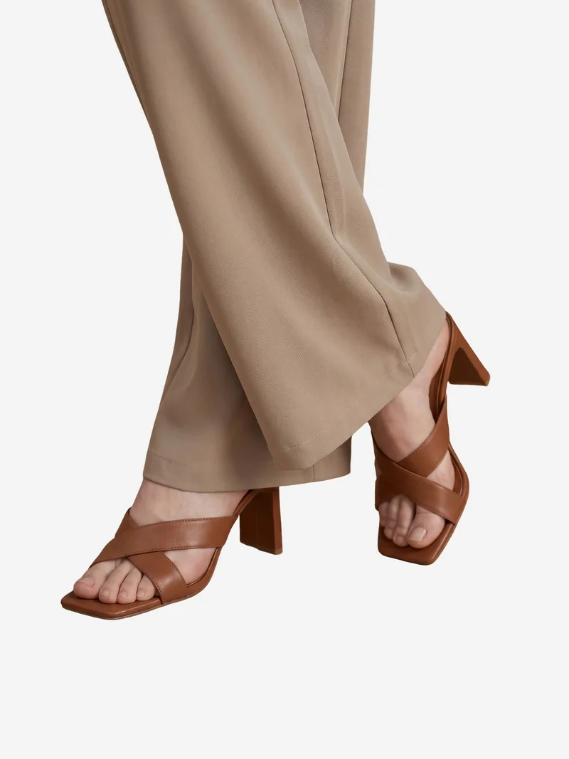 My Fashion Beige Natural MY FASHION High-Waist Wide-Leg Crepe Trousers for Women | Best Price UAE