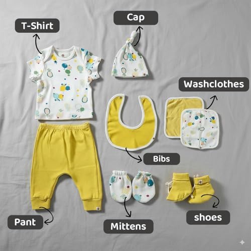 StarAndDaisy Pack of 4 Newborn Baby Gift Set | 8 Pcs Baby Clothing Set + Sleeping Bag + Mosquito Net + Maternity Diaper Bag | Baby Shower Gift Combo for Newborn Boys & Girls (Pineapple Print) - Image 4