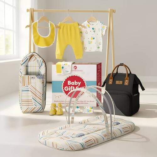 StarAndDaisy Pack of 4 Newborn Baby Gift Set | 8 Pcs Baby Clothing Set + Sleeping Bag + Mosquito Net + Maternity Diaper Bag | Baby Shower Gift Combo for Newborn Boys & Girls (Pineapple Print) - Image 1