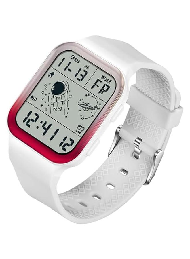 Digital Watch Rectangular Watches for Women Men White Uni Square LED Electronic 5ATM Waterproof Wristwatch Sports Silicone Strap - Image 1