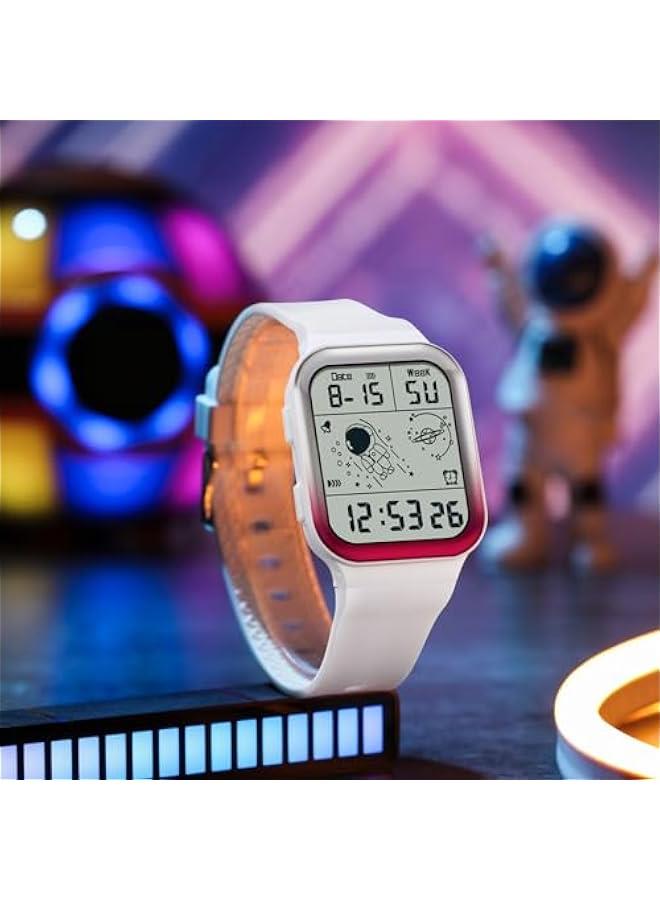 Digital Watch Rectangular Watches for Women Men White Uni Square LED Electronic 5ATM Waterproof Wristwatch Sports Silicone Strap - Image 2