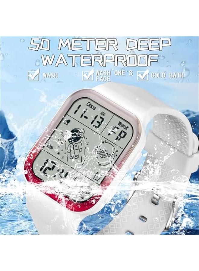 Digital Watch Rectangular Watches for Women Men White Uni Square LED Electronic 5ATM Waterproof Wristwatch Sports Silicone Strap - Image 4