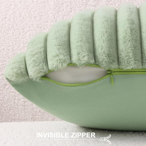 Pallene Faux Fur Plush Throw Pillow Covers 26x26 Set of 2, Luxury Soft Fluffy Striped Decorative Pillow Covers for Sofa, Couch, Living Room, Sage Green - Image 3