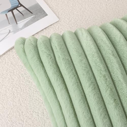 Pallene Faux Fur Plush Throw Pillow Covers 26x26 Set of 2, Luxury Soft Fluffy Striped Decorative Pillow Covers for Sofa, Couch, Living Room, Sage Green - Image 4