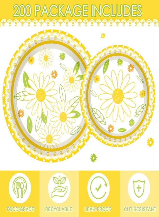 Irenare 200 Pcs Yellow Daisy Floral Party Plates Supplies - Disposable Dessert Paper Plates, Napkins, Cups - Birthday Decorations Dinnerware Set for Birthday, Baby Shower, Summer Theme Party - Image 4