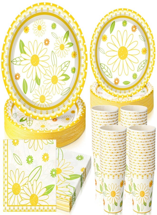 Irenare 200 Pcs Yellow Daisy Floral Party Plates Supplies - Disposable Dessert Paper Plates, Napkins, Cups - Birthday Decorations Dinnerware Set for Birthday, Baby Shower, Summer Theme Party - Image 1