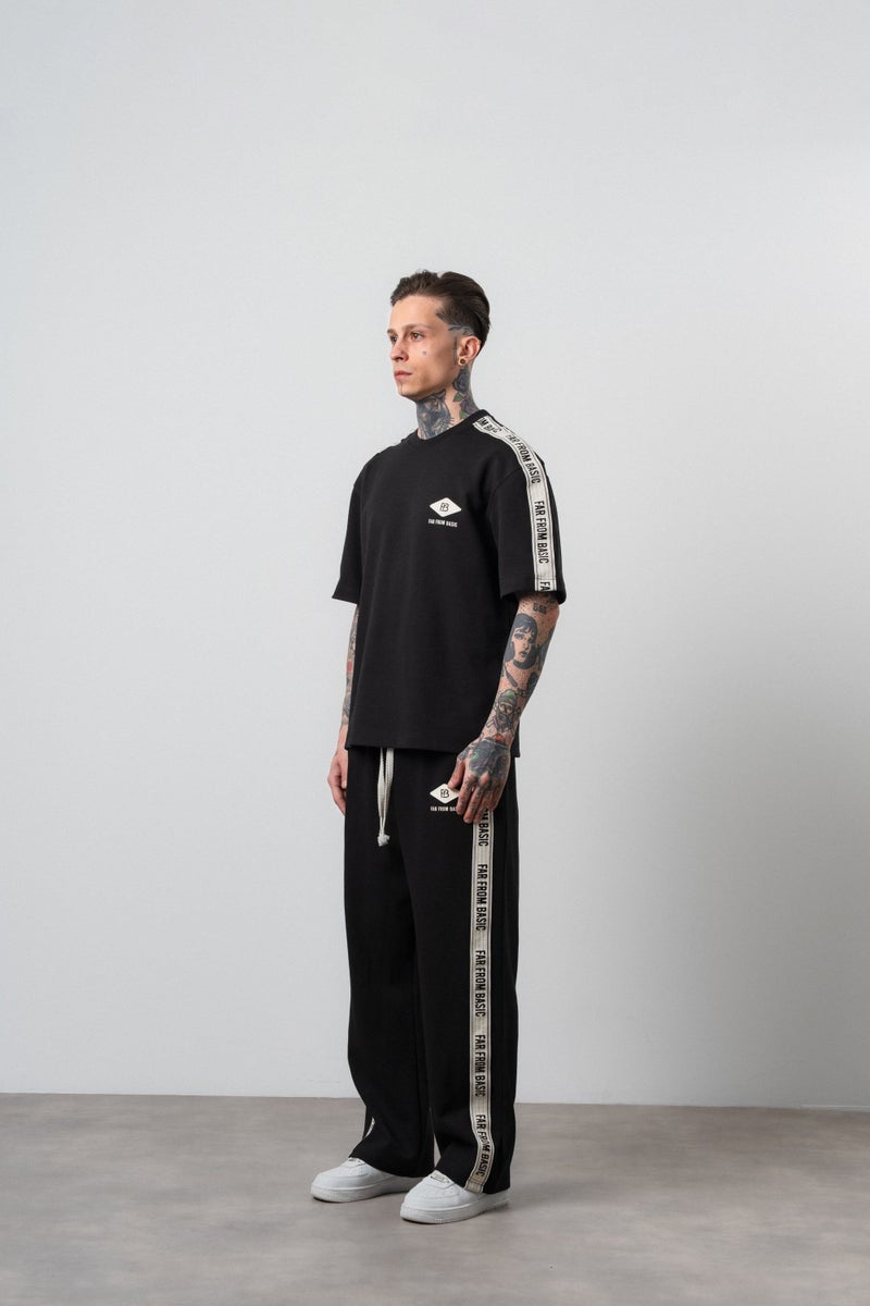 RESPIRE Men's FFB Striped Detail Regular Fit Tracksuit Set Black - Image 2