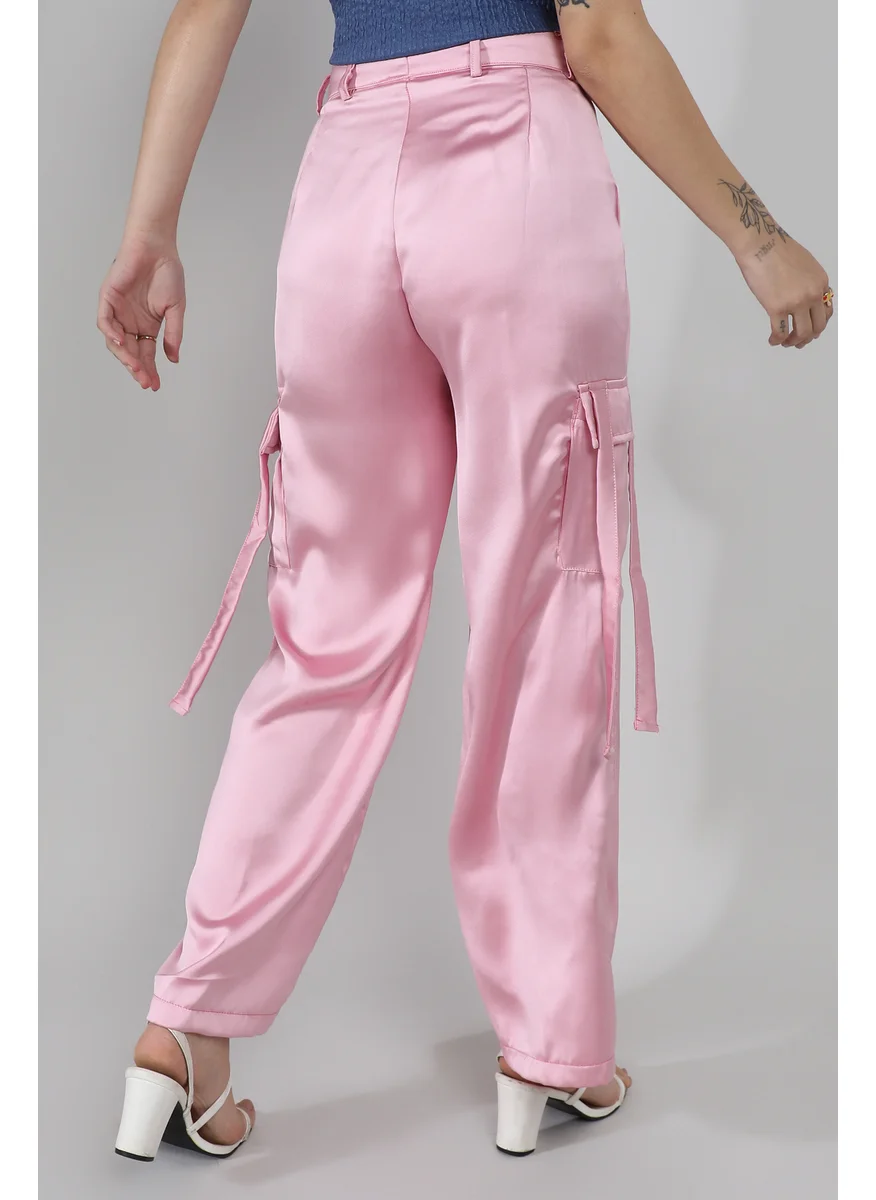 Campus Sutra Women's Blush Pink Boxy Satin Cargo Pants
