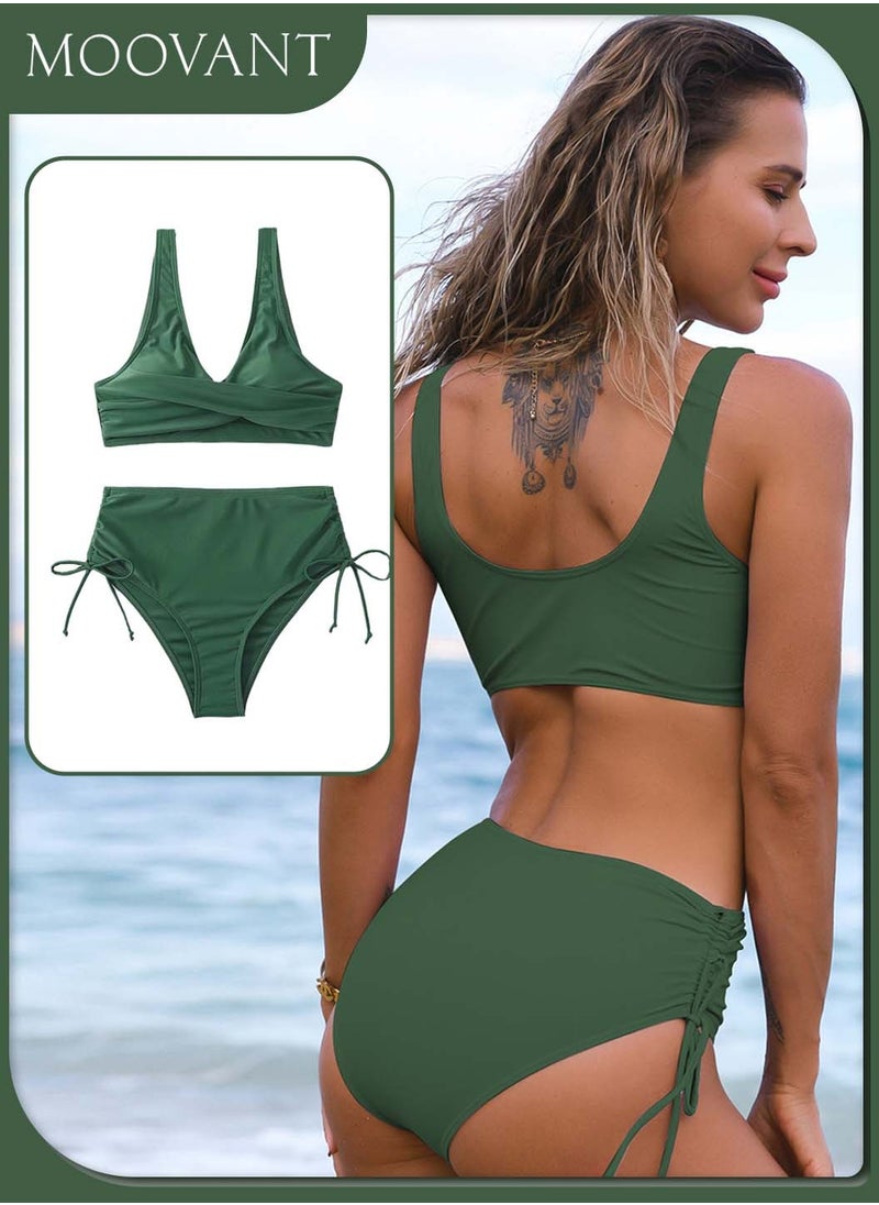 Moovant Women's 2-piece Bikini Swimsuit, Solid Color Push Up Beachwear, High Waisted Ladies Swimwear Set, Skin friendly with Chest Pad Swimming and Wading Wear  - Image 1