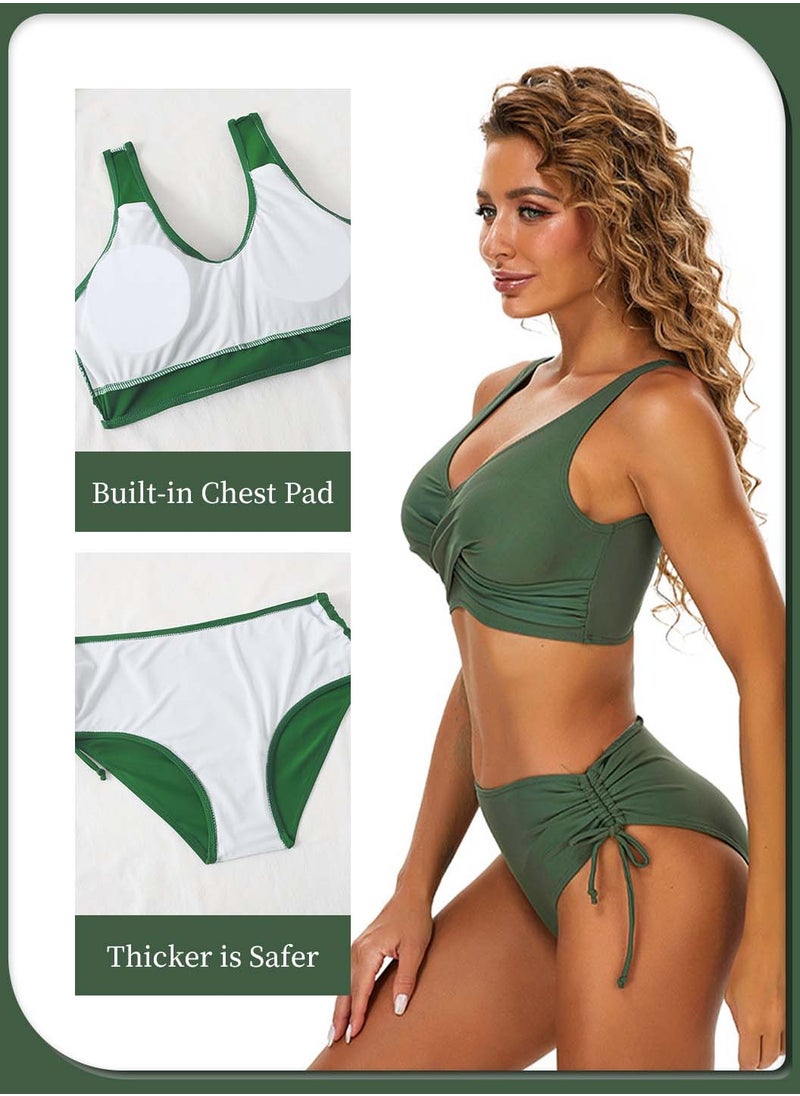 Moovant Women's 2-piece Bikini Swimsuit, Solid Color Push Up Beachwear, High Waisted Ladies Swimwear Set, Skin friendly with Chest Pad Swimming and Wading Wear  - Image 5