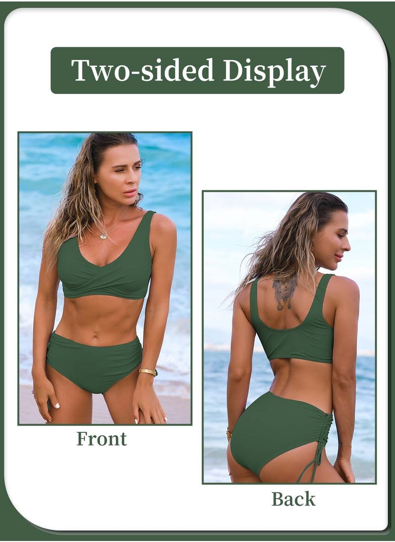 Moovant Women's 2-piece Bikini Swimsuit, Solid Color Push Up Beachwear, High Waisted Ladies Swimwear Set, Skin friendly with Chest Pad Swimming and Wading Wear  - Image 3