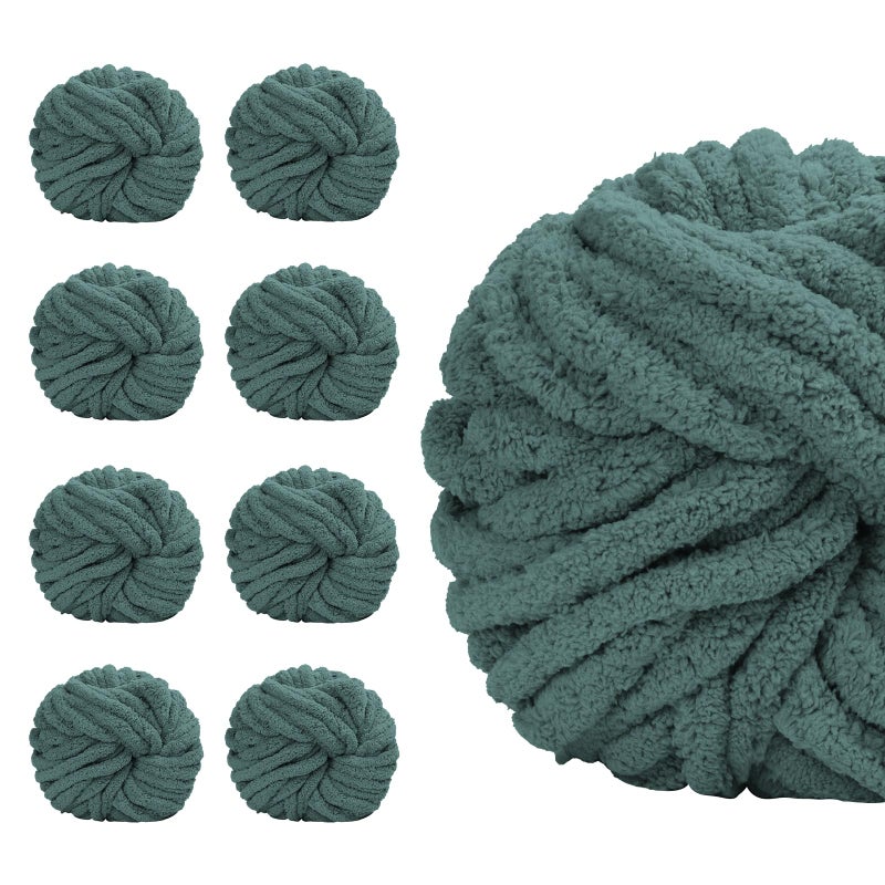 SUNTQ 8 Pack Chunky Chenille Yarn for Crocheting Bulky Thick Fluffy Yarn for Hand Knitting Blanket Soft Plush Knitting Yarn for Cushions Pet BedHome Decor Sage Green32 yds88 oz Each Skein