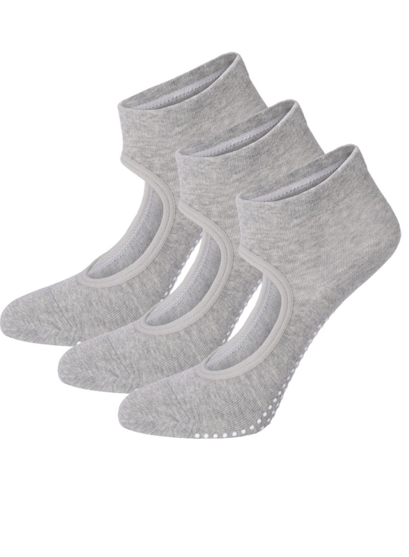 3 أزواج جوارب يوغا مضادة للانزلاق جوارب يوغا رياضية مضادة للانزلاق، يوغا بيلاتيس باليه باليه لياقة بدنية رياضية للنساء, رمادي - Image 1
