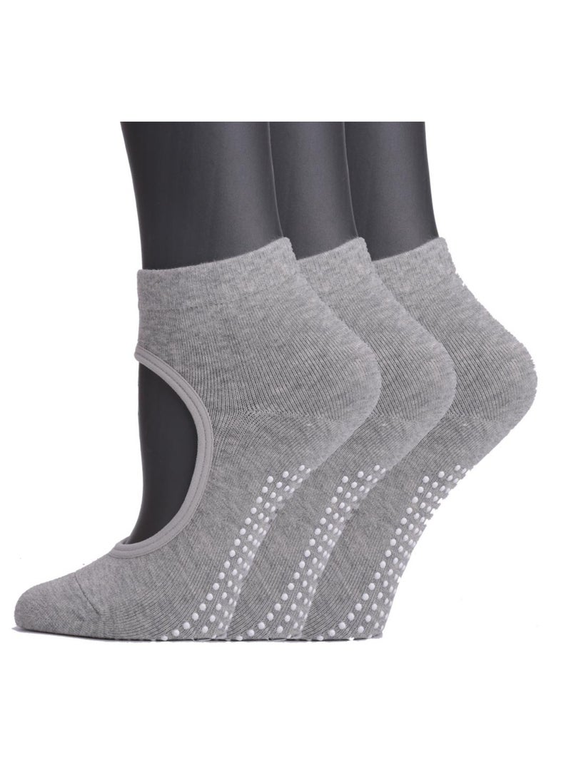 3 أزواج جوارب يوغا مضادة للانزلاق جوارب يوغا رياضية مضادة للانزلاق، يوغا بيلاتيس باليه باليه لياقة بدنية رياضية للنساء, رمادي - Image 2