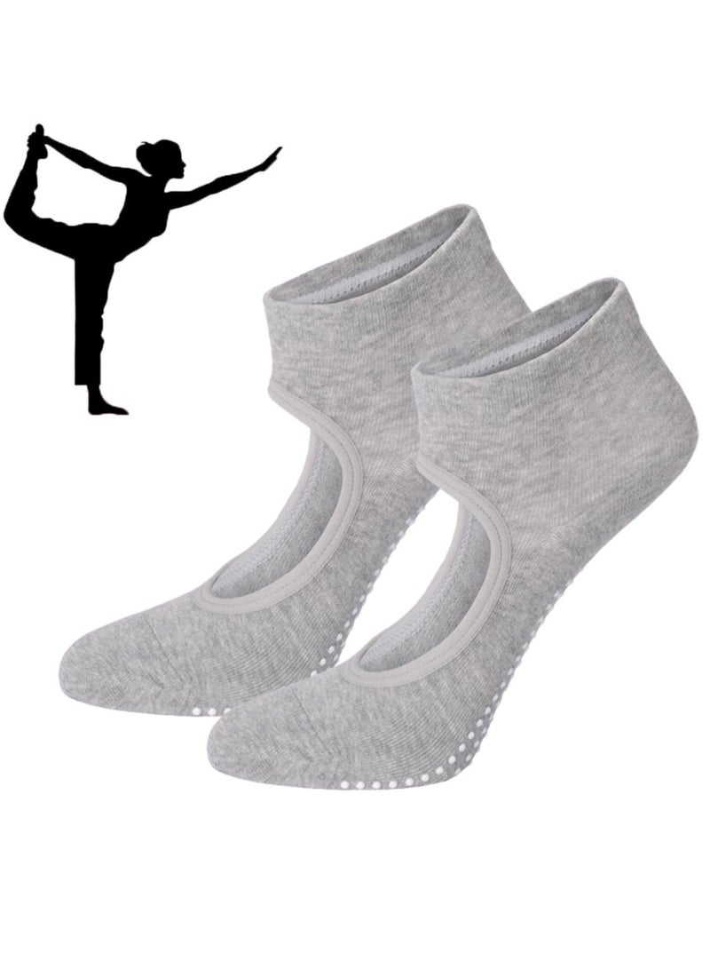 3 أزواج جوارب يوغا مضادة للانزلاق جوارب يوغا رياضية مضادة للانزلاق، يوغا بيلاتيس باليه باليه لياقة بدنية رياضية للنساء, رمادي - Image 3
