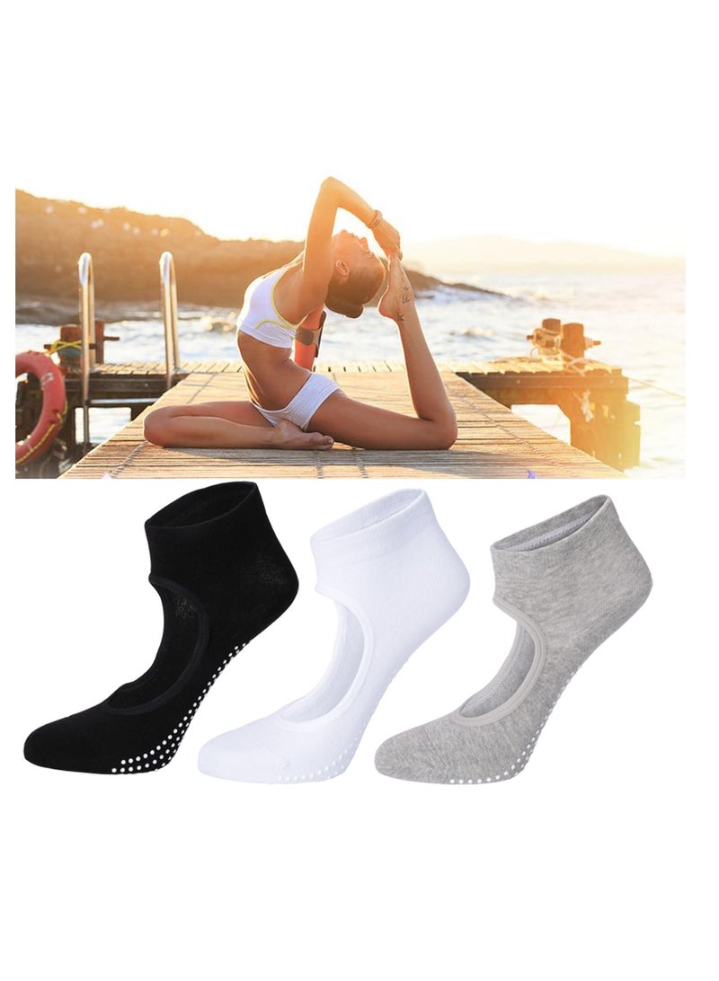 3 أزواج جوارب يوغا مضادة للانزلاق جوارب يوغا رياضية مضادة للانزلاق، يوغا بيلاتيس باليه باليه لياقة بدنية رياضية للنساء, رمادي - Image 4