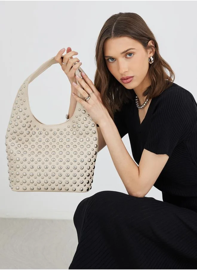 Styli Styli Studded Hobo Bag with Snap Closure