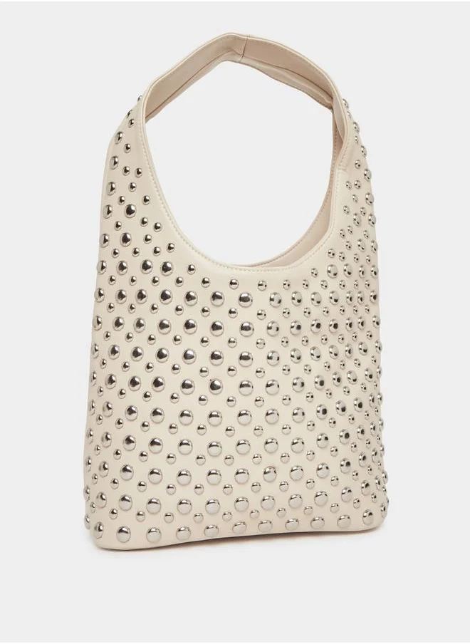 Styli Styli Studded Hobo Bag with Snap Closure