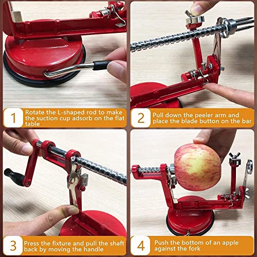 ACOTUM Apple Peeler, Slicer Corer Potato Peelers 3 In 1, Stainless Steel Heavy Duty Suction Cup Base And 7 Extra Blades (Red) - Image 5
