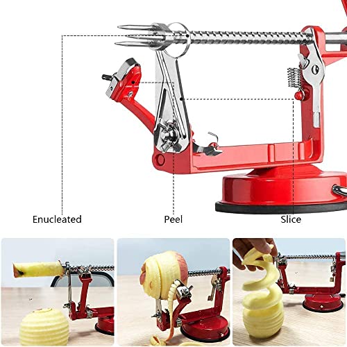 ACOTUM Apple Peeler, Slicer Corer Potato Peelers 3 In 1, Stainless Steel Heavy Duty Suction Cup Base And 7 Extra Blades (Red) - Image 4