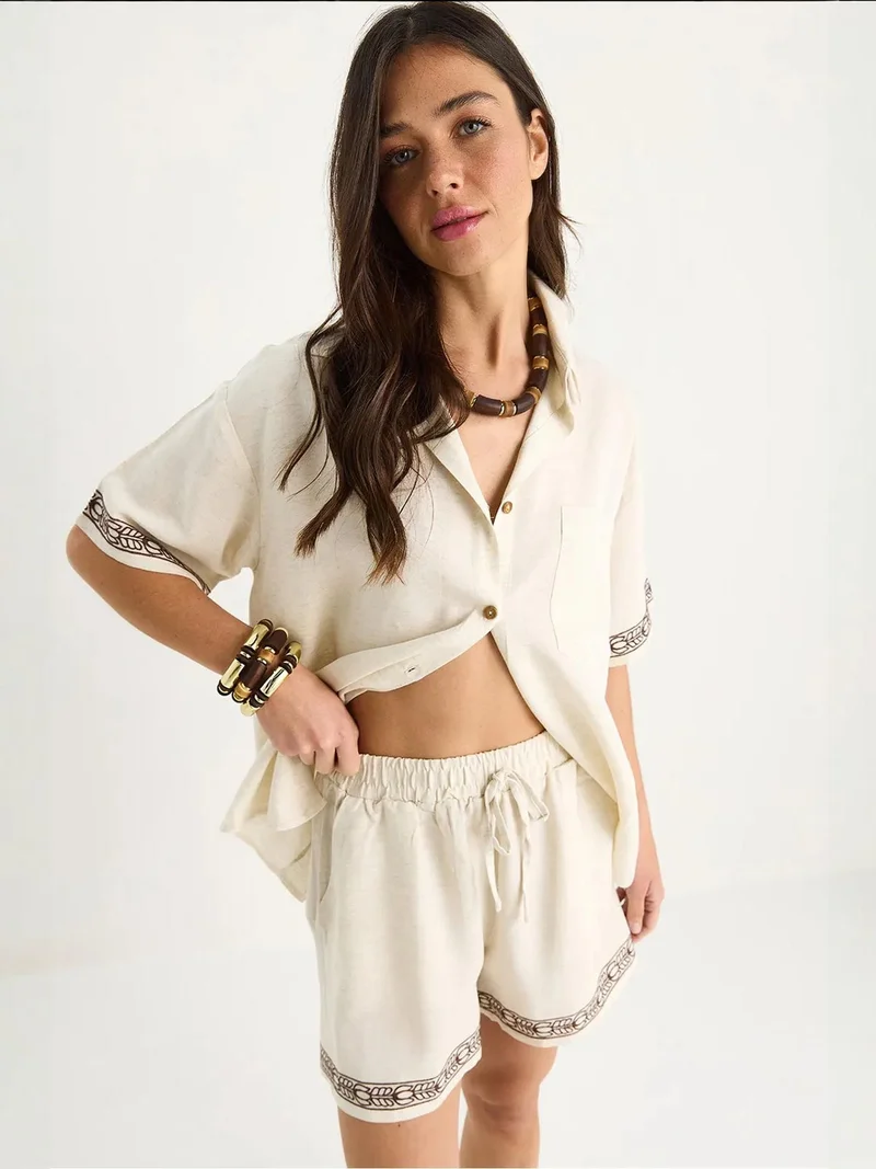 LUCCI Embroidered Shirt Collar Two-Piece Coordinates