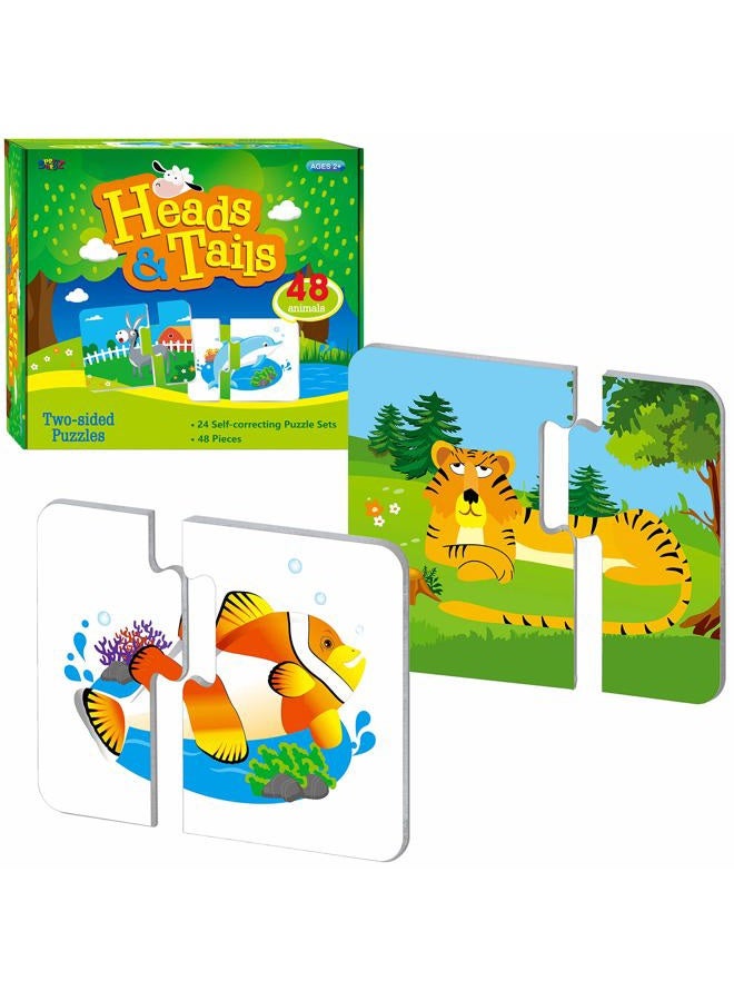 SpriteGru 48 Animal Matching Puzzles with Error-Correction Mechanism Pre-Primer in 2 Pieces, Perfect for Preschool Learning (24 Blocks Double Sided) - Image 1