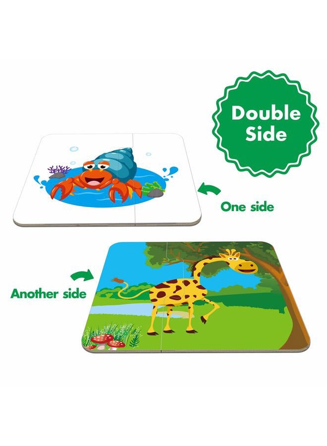 SpriteGru 48 Animal Matching Puzzles with Error-Correction Mechanism Pre-Primer in 2 Pieces, Perfect for Preschool Learning (24 Blocks Double Sided) - Image 2