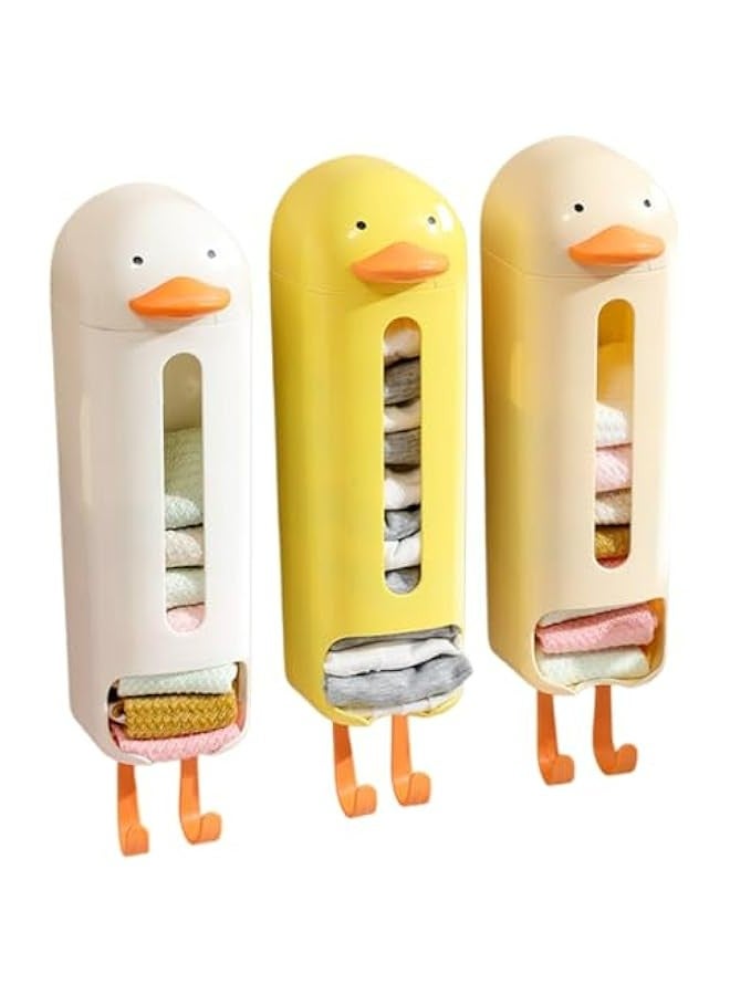 3-Piece Cartoon Duck Underwear Organizer Set with Wall Mount and Bottom Hooks for Panties, Socks, and Ties (S, M, L)  - Image 1