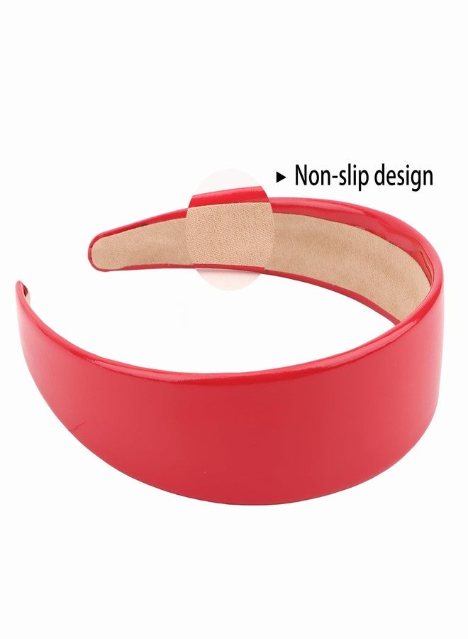 AMCAMI Dark Red Headband 1.18 Inch PU Leather Headband Plain Solid Hair Band Wide Thick Hair Band for Women Non-slip Hair Accessories for Women Girls - Image 2