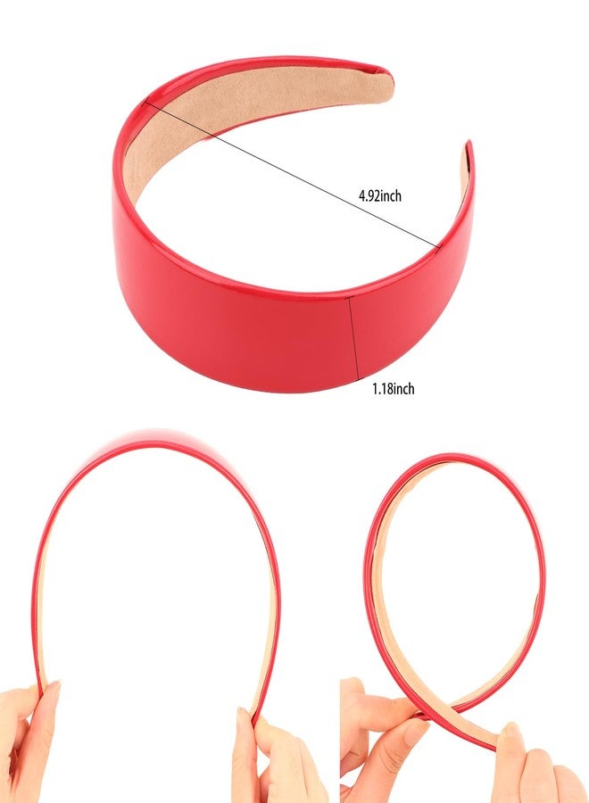 AMCAMI Dark Red Headband 1.18 Inch PU Leather Headband Plain Solid Hair Band Wide Thick Hair Band for Women Non-slip Hair Accessories for Women Girls - Image 3