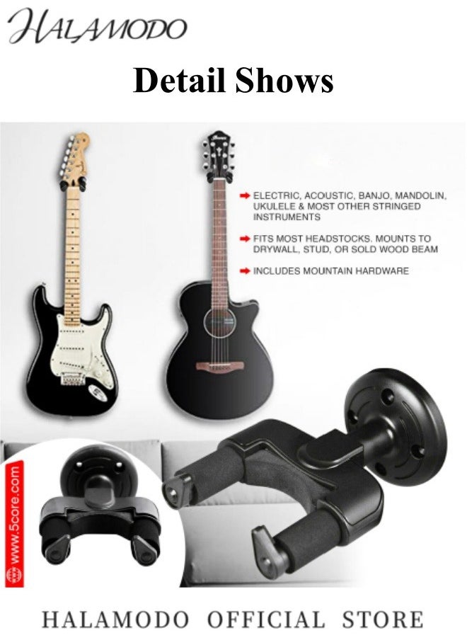 HALAMODO - 2PCS Guitar Wall Mount Guitar Hanger Wall Guitar Mount Hanger Hook Holder Stand Guitar Holder Hook for Bass & Electric Guitar & Ukulele - Image 1