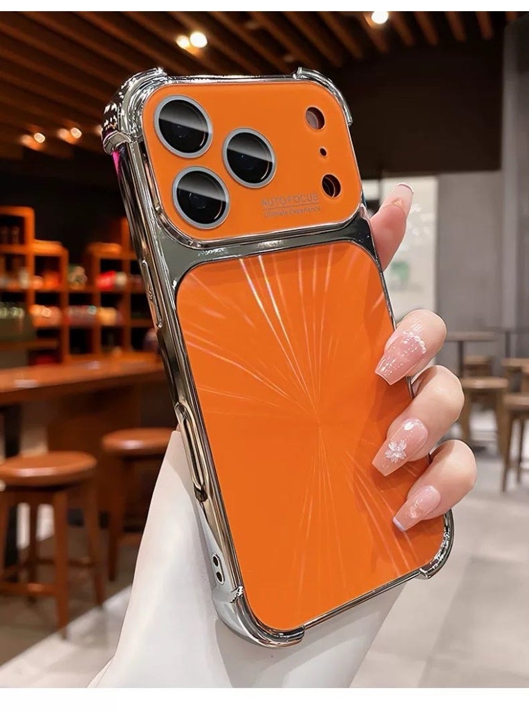 ألترون جراب ALTRONE الفاخر المقاوم للصدمات بنقشة قرص مضغوط، متوافق مع iPhone 17 Pro Max، غطاء مطلي بالكهرباء مع واقي عدسة زجاجي مدمج - برتقالي عصري نابض بالحياة - Image 1