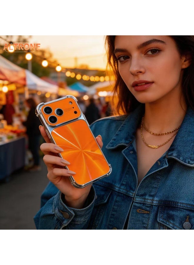 ألترون جراب ALTRONE الفاخر المقاوم للصدمات بنقشة قرص مضغوط، متوافق مع iPhone 17 Pro Max، غطاء مطلي بالكهرباء مع واقي عدسة زجاجي مدمج - برتقالي عصري نابض بالحياة - Image 5