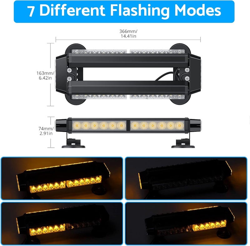 eSynic Magnetic Flashing Beacon Lights IP65 Waterproof Beacon Light for Vans Emergency 30 LEDs Amber Beacon Lights with 7 Flash Modes Flashing Recovery Strobe Light Perfect for Car Truck Trailer etc - Image 3