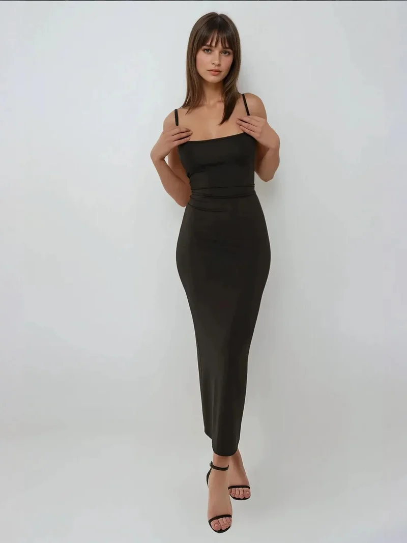 HICCUP Square Collar Bodycon Maxi Dress