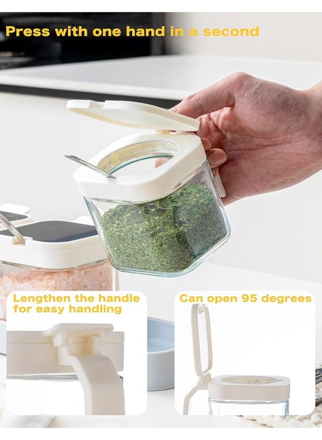 عربست عبوات توابل حاوية توابل سعة 8.6 أونصة، أوعية توابل للمطبخ مع أغطية وملاعق، علبة توابل زجاجية للشاي والقهوة والسكر، طقم من 3 أوعية، أبيض - Image 3