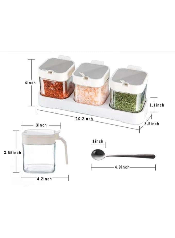 عربست عبوات توابل حاوية توابل سعة 8.6 أونصة، أوعية توابل للمطبخ مع أغطية وملاعق، علبة توابل زجاجية للشاي والقهوة والسكر، طقم من 3 أوعية، أبيض - Image 5