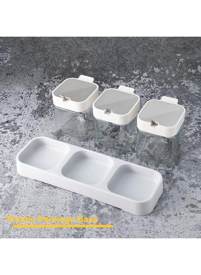 عربست عبوات توابل حاوية توابل سعة 8.6 أونصة، أوعية توابل للمطبخ مع أغطية وملاعق، علبة توابل زجاجية للشاي والقهوة والسكر، طقم من 3 أوعية، أبيض - Image 4