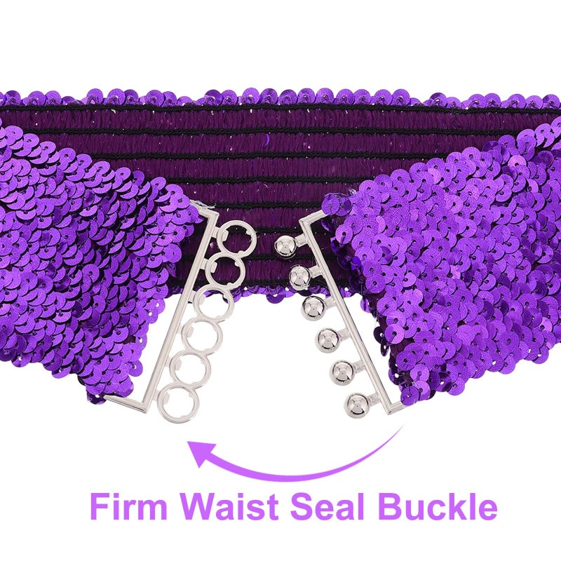 Purple Sequin Stretch Waist Belt Iridescent Scale Design Dance Party Wear Accessory - Image 4