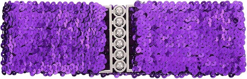 Purple Sequin Stretch Waist Belt Iridescent Scale Design Dance Party Wear Accessory - Image 1