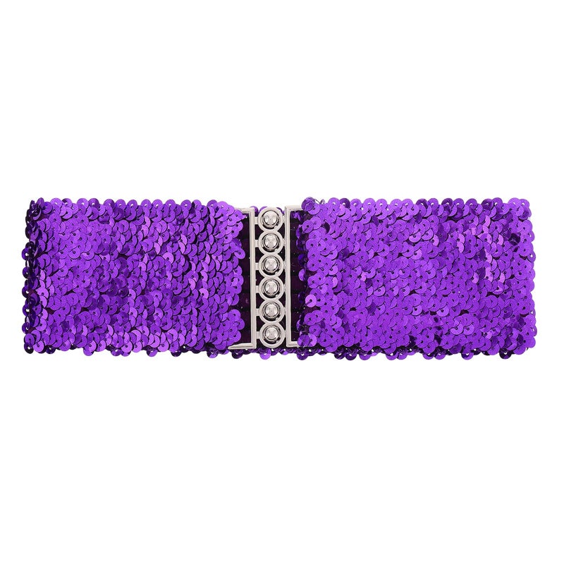 Purple Sequin Stretch Waist Belt Iridescent Scale Design Dance Party Wear Accessory - Image 2