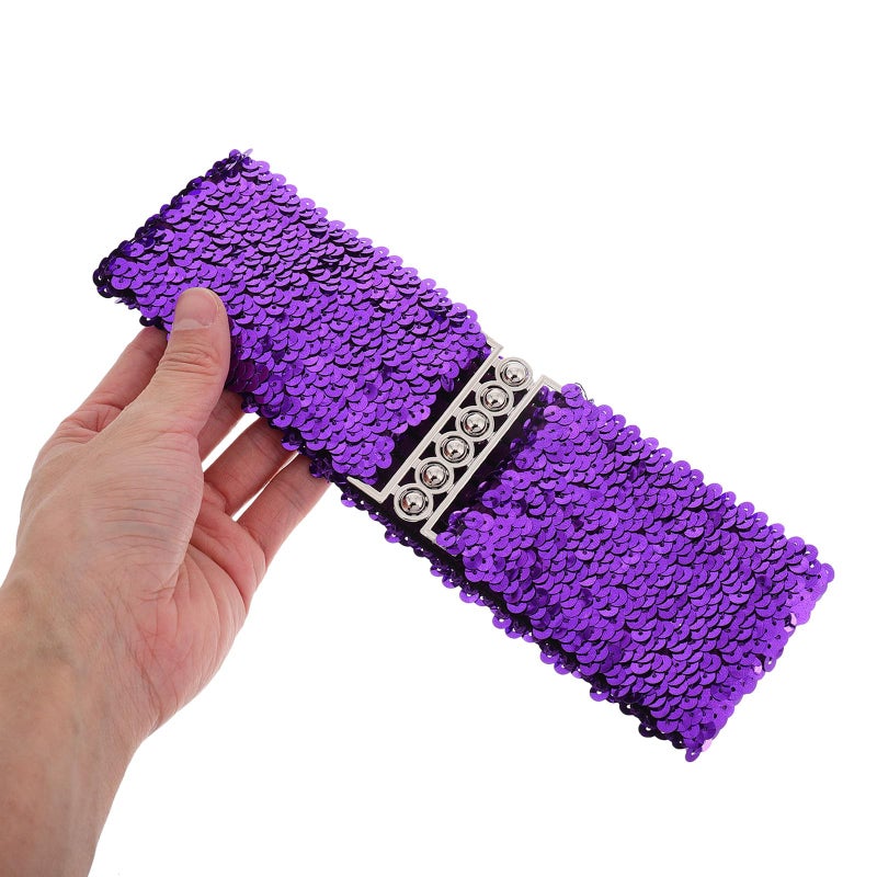 Purple Sequin Stretch Waist Belt Iridescent Scale Design Dance Party Wear Accessory - Image 5