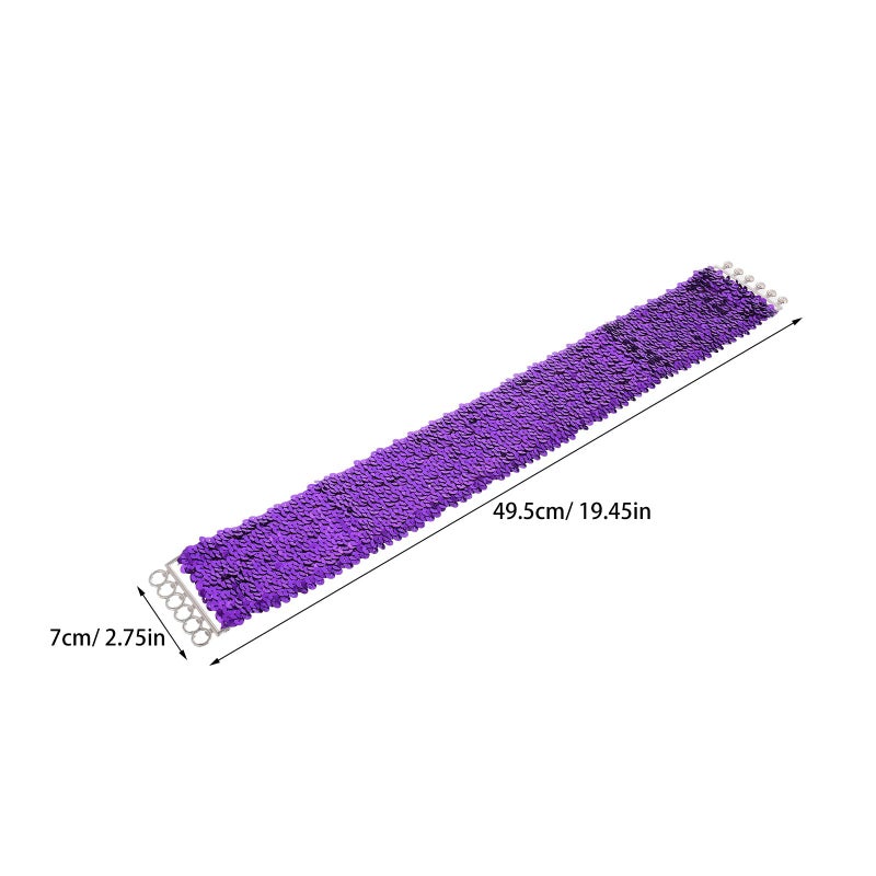 Purple Sequin Stretch Waist Belt Iridescent Scale Design Dance Party Wear Accessory - Image 3