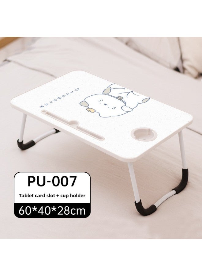 Laptop Desk Bed Folding Table Lazy Small Table Bedroom Sitting Student Dormitory Home Study Desk-Color:PU-007,W Leg, Card Slot + Cup Holder  - Image 1