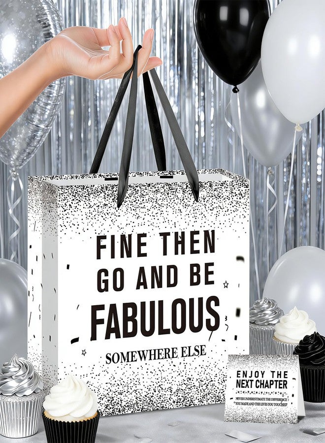 Wayyogh Black White Retirement Gift Bag for Women Men Enjoy the Next Chapter&Fine Then Go and Be Fabulous Gift Bag with Tissue Wrapping Papers and Greeting Card for Farewell Going Away Party Supplies Decor - Image 3