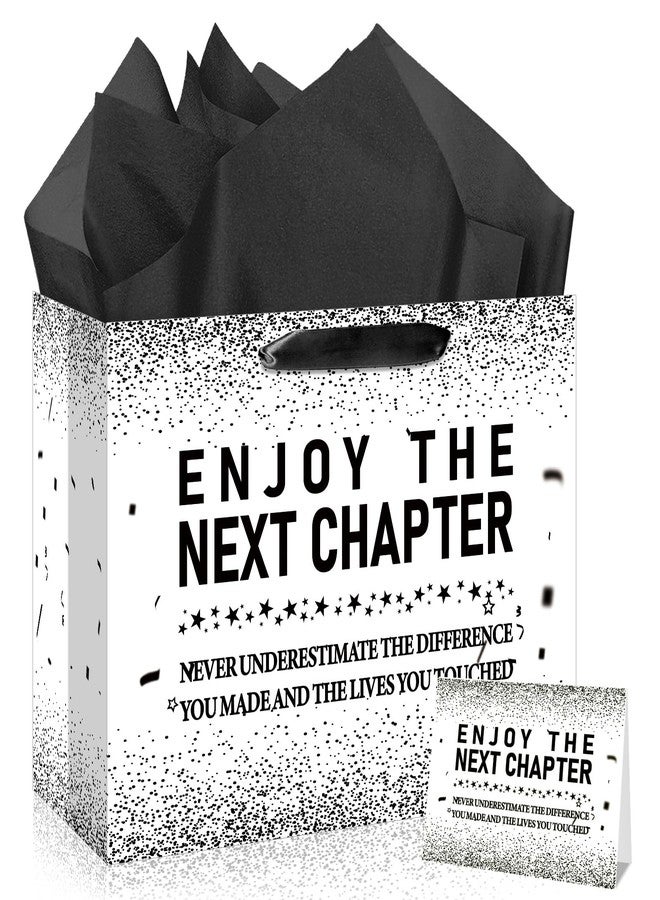 Wayyogh Black White Retirement Gift Bag for Women Men Enjoy the Next Chapter&Fine Then Go and Be Fabulous Gift Bag with Tissue Wrapping Papers and Greeting Card for Farewell Going Away Party Supplies Decor - Image 1