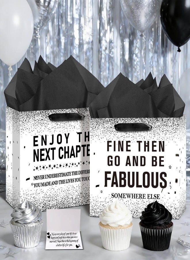 Wayyogh Black White Retirement Gift Bag for Women Men Enjoy the Next Chapter&Fine Then Go and Be Fabulous Gift Bag with Tissue Wrapping Papers and Greeting Card for Farewell Going Away Party Supplies Decor - Image 2